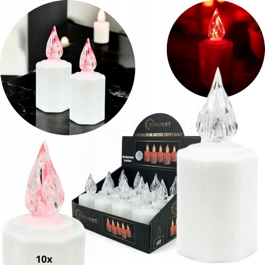 LED Svietidlo/ Vložka do Svietnikov na Batérie AA - Set 10 ks, Teplá Červená, 11cm